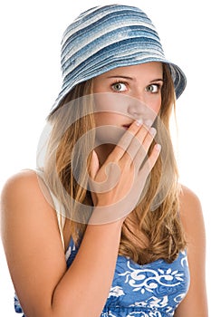 Woman covering her mouth