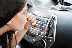 Woman Covering Her Nose From Bad Smell