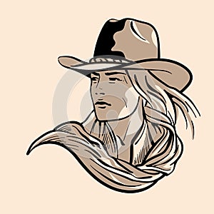 Woman with a cowboy hat. Cowboy girl face Portrait