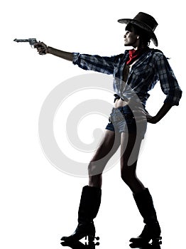 Woman cowgirl shooting gun revolver
