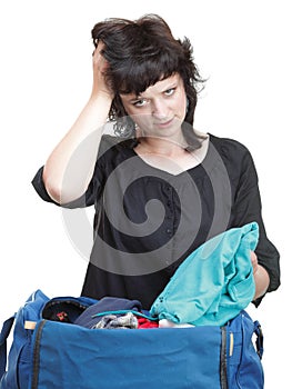 Woman crammed full of clothes