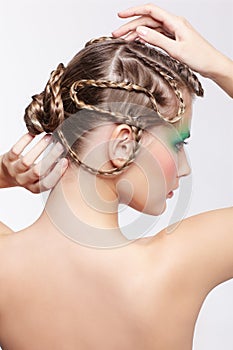 Woman with creative hairdo