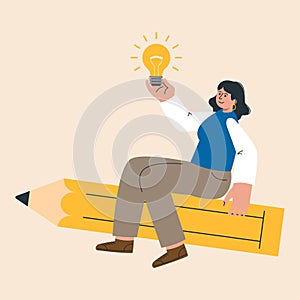 Woman with creative imagination brainstorming or generating new idea isolated. Generating ideas, imagination, inspiration concept