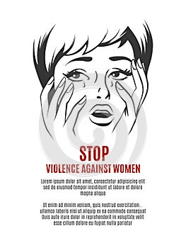 Woman cries. Stop violence against women vector