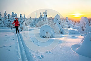 Woman cross country skiing