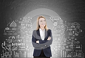 Woman with crossed arms and business idea