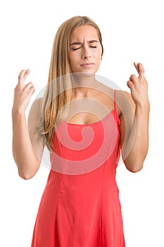 Woman Crossing Her Fingers For Good Luck