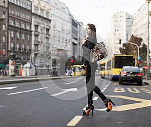 Woman crossing the street