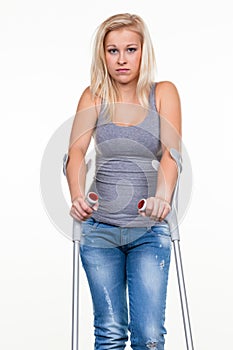 Woman with crutches