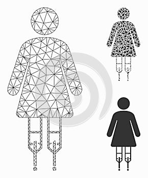 Woman Crutches Vector Mesh Wire Frame Model and Triangle Mosaic Icon