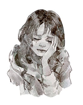 woman crying alone watercolor art