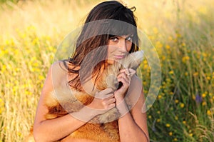 Woman Cuddling Fox Fur