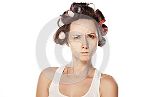 Woman with curlers