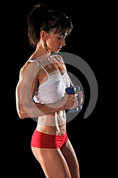 Woman Curling Dumbbells