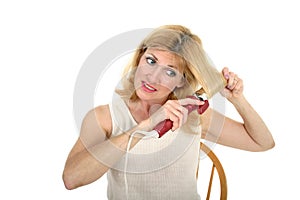 Woman Curling Hair 1