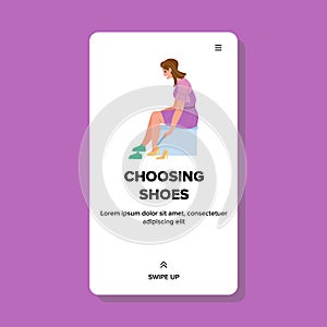 Woman Customer Choosing Shoes In Store Vector