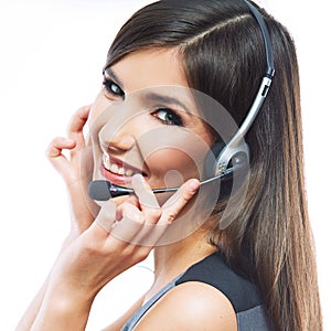 Woman customer service worker, call center smiling