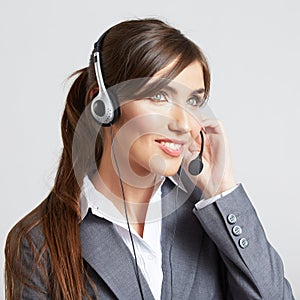 Woman customer service worker, call center smiling operator