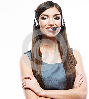 Woman customer service worker, call center smiling operator