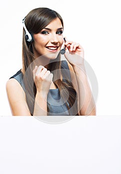 Woman customer service worker, call center smiling operator wi