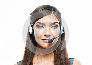 Woman customer service worker, call center smiling operator wi