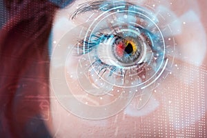 woman with cyber technology eye panel concept