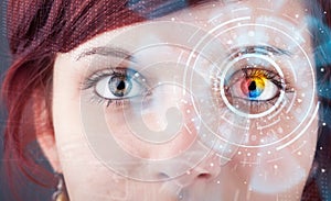 woman with cyber technology eye panel concept