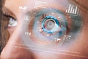 woman with cyber technology eye panel concept