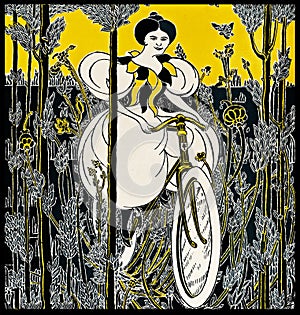 Woman Cycling Through Flowers