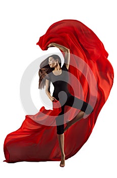 Woman Dance Fabric, Modern Sport Ballet Dancer with Red Cloth