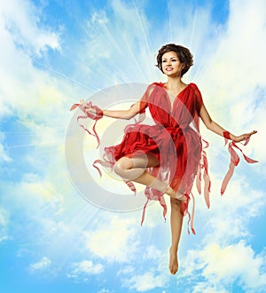 Woman Dance Fashion Red Dress, Flying Ballerina, Dancing Girl