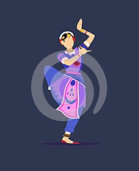 Woman dancer in national indian cloth dancing Bharatanatyam folk dance