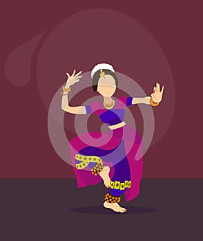 Woman dancer in national indian cloth dancing Bharatanatyam folk dance