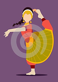 Woman dancer in national indian cloth dancing Bharatanatyam folk dance