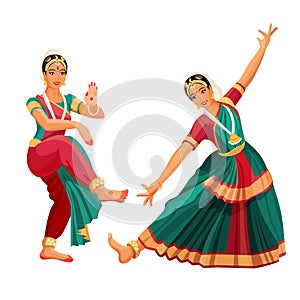 Woman dancer in national indian cloth dancing Bharatanatyam folk dance photo