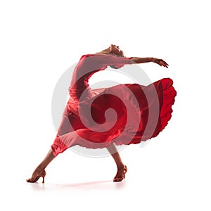 Woman dancer wearing red dress