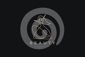 Woman Dancing Elegant Girl Logo design Silhouette vector template Linear Outline style. Luxury Fashion Clothes Boutique Shop