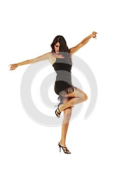 Woman dancing flamenco on a white background photo