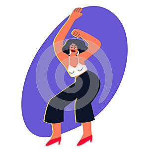 Woman dancing go-go dance, colorful illusion in flat style