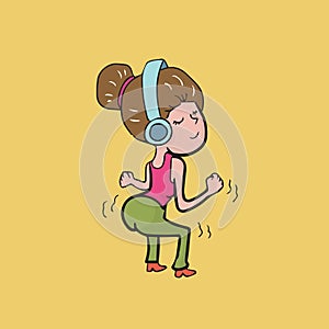 Woman dancing with headphone cartoon