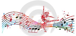 Woman dancing made of musical notes. Red musical notes dancer performer with musical staff vector illustration design