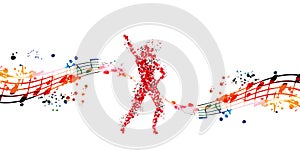 Woman dancing made of musical notes. Red musical notes dancer performer with musical staff vector illustration design