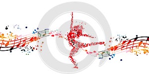 Woman dancing made of musical notes. Red musical notes dancer performer with musical staff vector illustration design