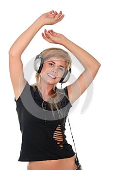 Woman Dancing to Music in Headphones