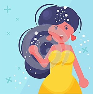 Woman with dandruff in her hair Vector. Cartoon. Isolated art