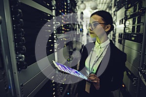 Woman in data centre