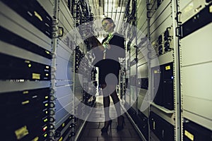 Woman in data centre