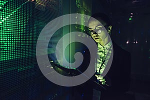 Woman in data centre