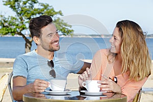 Woman on date with man having coffee