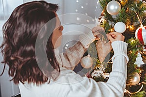 woman decoration christmas tree